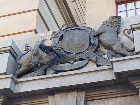 • The royal coat of arms at the GPO has been severely damaged by a deranged vandal. Photo by Reece Harley
