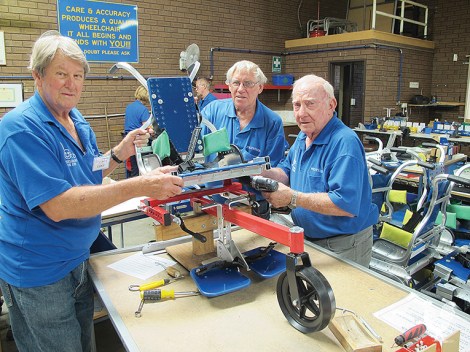 • Local Rotarians put together wheelchairs for kids.