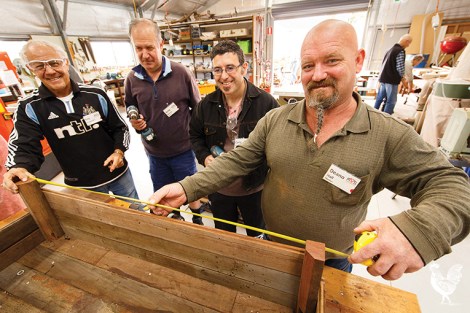 • Roy Haagman, Ante Beros, Carlo Cardaci and Deano Hall—boxing up a storm. Bottom: one of the team’s creations. Photo by Matthew Dwyer
