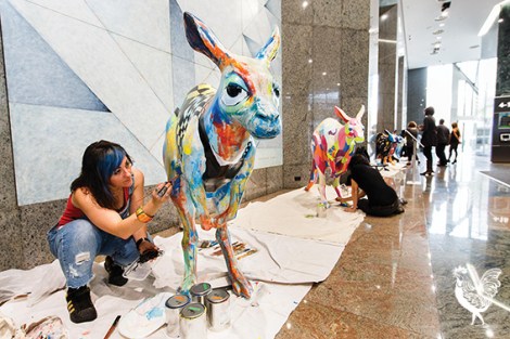 • French visual artist Tankateo works on her kangaroo. Photo by Matthew Dwyer