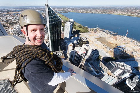 • Mt Hawthorn man James Chesters joins 300 others who’ll be abseiling down Perth’s tallest building next month. Photo by Matthew Dwyer
