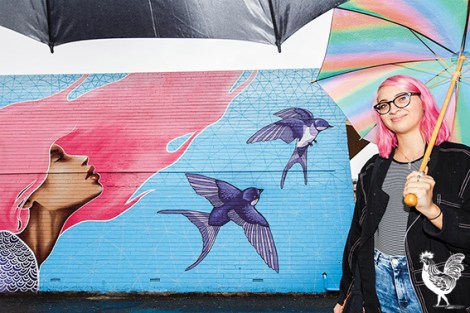 Local illustrator Sarah McCloskey is among dozens of urban artists to create street artworks across the Vincent council area over the past 12 months. Photo by Matthew Dwyer