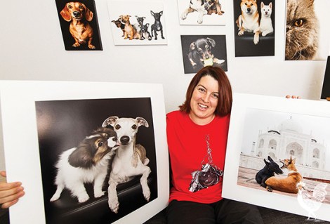 • Alex Cearns with her pieces ‘Taj Mahal Dogs’ and ‘Buzz and ‘Gizmo’. Photo by Matthew Dwyer