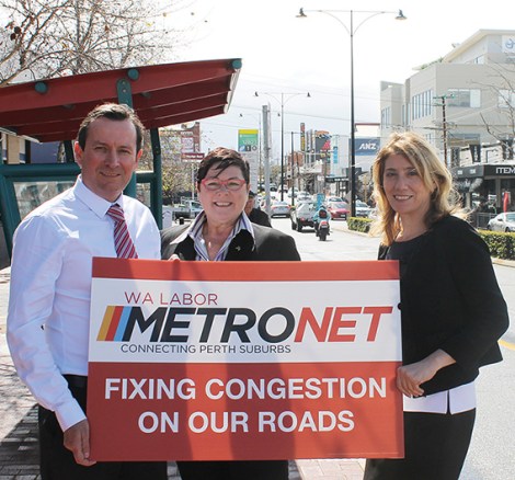 • WA Opposition leader Mark McGowan and Labor MPs Lisa Baker and Rita Saffioti reckon their Metronet plan will ease congestion through North Perth. Photo supplied