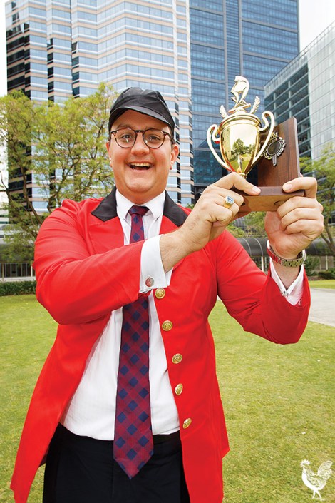 • Nicholas van Hattem with the prized Piddington Cup trophies—donated by a tradie from the Perth Beer Economy. Photo by Matthew Dwyer