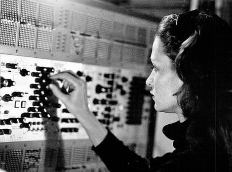 • Eliane Radigues with her synthesiser, 1980: Photo credit Yves Ferndandez | The Kitchen Archives via The Getty Research Institute, Los Angeles.