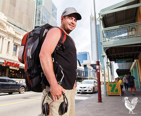 • Steve Harvey, 29, has spent six months trekking Australia to raise $22,000 for swags for homeless people. Photo by Matthew Dwyer
