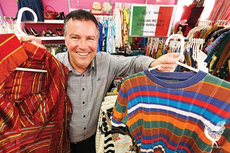 • WA St Vincent de Paul Society executive manager of social enterprise Carl Prowse with an item shipped from Italy, and a used piece donated locally. Photo by Matthew Dwyer.