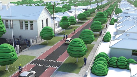 • How a bike boulevard might look—with bikes and pedestrians coming first. Image supplied | Department of Transport 