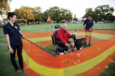 • Simone Johnston and Tanya Lee have set up a dog seclusion zone to “escort people safely through Woodville Reserve”. Photo supplied | Yvonne Doherty