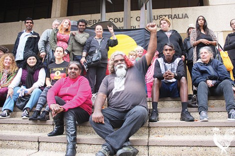 • Bella and Herbert Bropho and supporters outside the Federal Court. Photo by Steve Grant