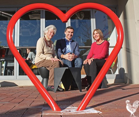 • There’s lots of love in Vincent, says mayor John Carey, snapped discussing his new senior’s initiative with Jude Gauntlett and Anne Bate through one of the council’s distinctive new bike racks. He says lots of people are calling the council wanting to buy their own (racks, not seniors). Photo by Steve Grant