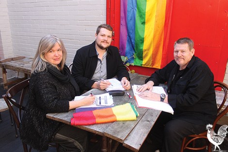 •Rainbow Rights WA members Katrina Montaut, Jon Mann and Neil Buckley are petitioning the premier to expunge historical anti-gay convictions. Photo by David Bell