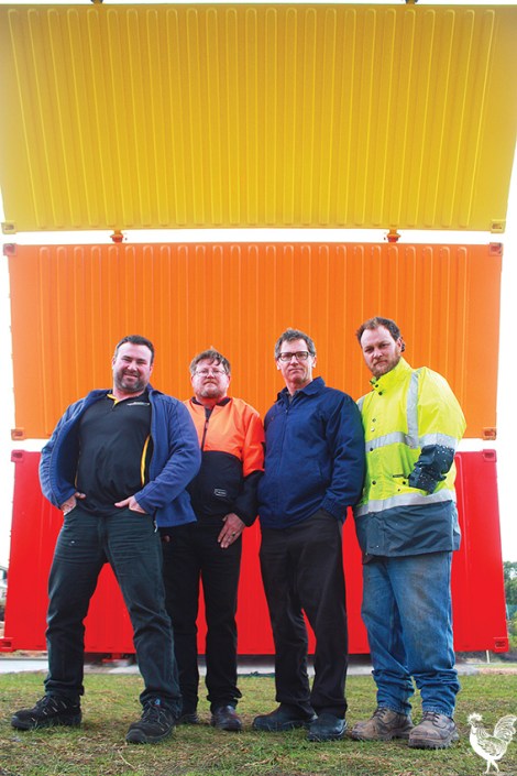 • Peter Camarri from CME Boilermaking Services, Dion Clifford from True Blue Containers, Mike Filmer from Cameleon Paints and True Blue’s Matty Burgess are thrilled to have been part of Rainbow. 