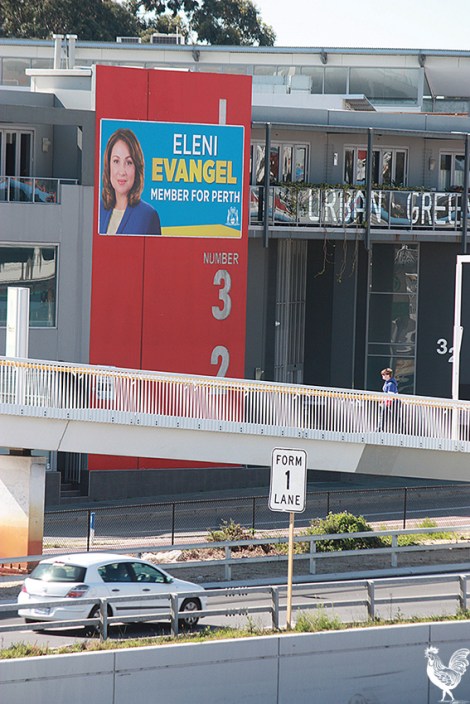 • Ms Evangel’s billboard on a property part-owned by Lisa Scaffidi.