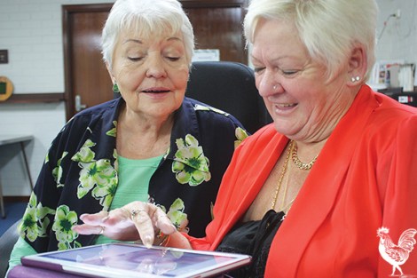 • Maylands Autumn Centre president and VP Sue Hayes and Karin Gant are web-savvy seniors. Photo by Steve Grant