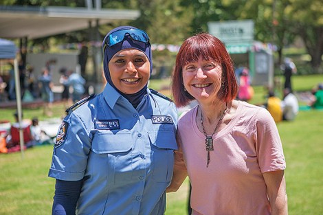 • Police officer Zen Mohamad-Kassim and Greens senator Rachel Siewert at the picnic.  Photos by Jaqueline Jane Photography