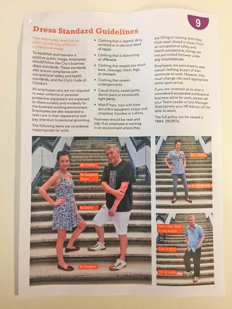 • A newsletter sent to staff outlines banned clothing types, including outfits that reveal cleavage, backs or chests.