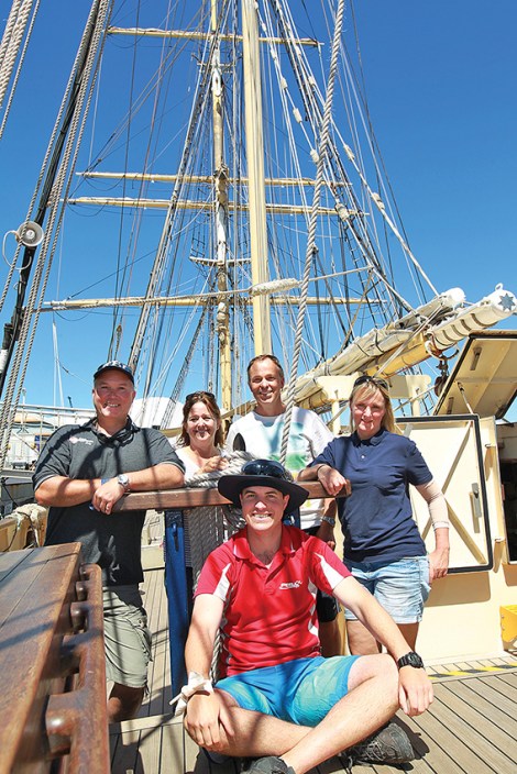• St John Ambulance volunteers and staff Liz Clark, Lindsay Ryan, Russell Jaggard, Christian Pansini and Tina Wharram served as carers and leaders aboard the Leeuwin II. 