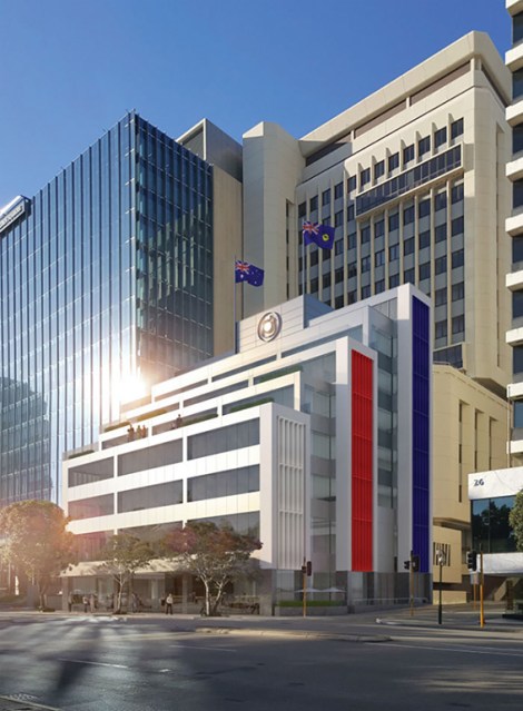 • A concept sketch for the new ANZAC house on St George’s Terrace.