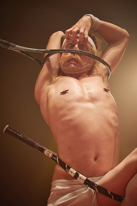 • Captain Frodo had the audience squirming as he squeezed through tennis racquets.