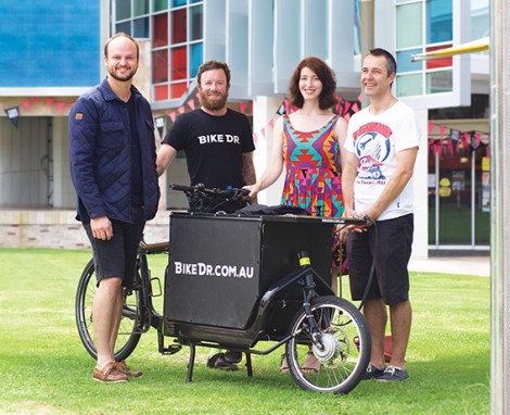 • City of Perth councillor Reece Harley, Bike Dr’s Luke Golden, City of Perth councillor Jemma Green and local resident Andrew Main
