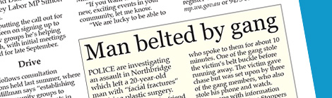 Man belted by gang