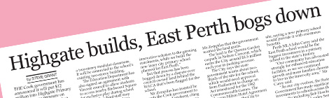 Highgate builds, East Perth bogs down